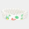 Fashnzfab Enamel Turtle Coral Accented Double Layered Pearl Stretch Bracelet Multi, Silver In Multi