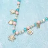 Fashnzfab Enamel Turtle Flower Metal Heart Sun Butterfly Charm Station Pearl Faceted Beaded Necklace In Multi