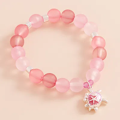 Fashnzfab Enamel Turtle Locket Charm Beaded Stretch Bracelet Pink