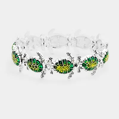 Fashnzfab Enamel Turtle Metal Stretch Bracelet Antique Silver, Multi