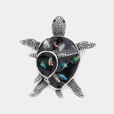 Fashnzfab Enamel Turtle Pin Brooch In Metallic