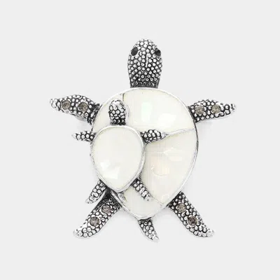 Fashnzfab Enamel Turtle Pin Brooch In Silver