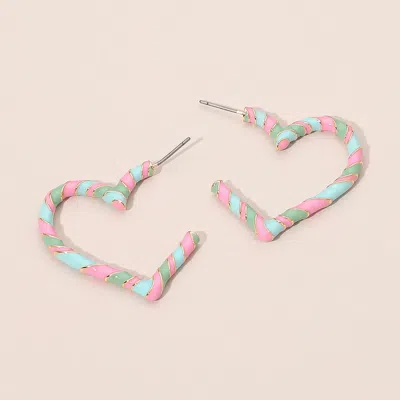 Fashnzfab Enamel Twisted Candy Cane Open Heart Hoop Earrings In Multi