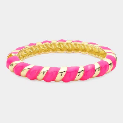 Fashnzfab Enamel Twisted Hinged Bracelet Pink
