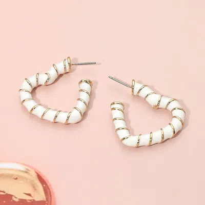 Fashnzfab Enamel Twisted Open Heart Hoop Earrings In Gold