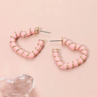 Fashnzfab Enamel Twisted Open Heart Hoop Earrings In Pink