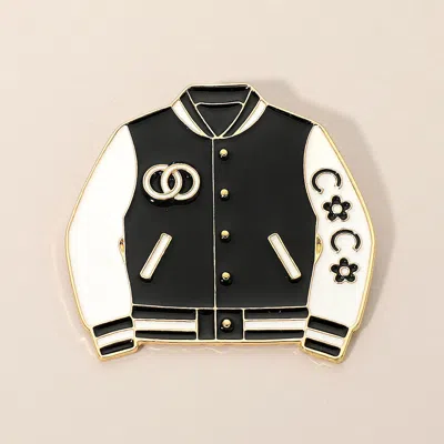 Fashnzfab Enamel Varsity Jacket Pin Brooch In Black