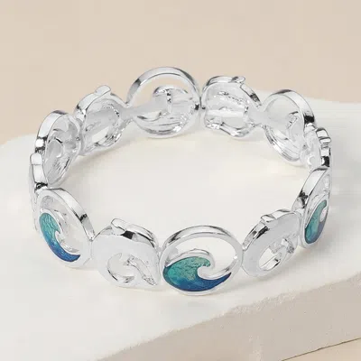 Fashnzfab Enamel Wave Metal Dolphin Link Stretch Bracelet Blue, Silver In Multi