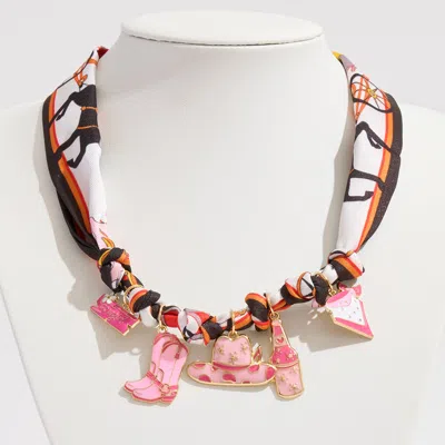 Fashnzfab Enamel Western Theme Charm Station Fabric Scarf Necklace Adjustable Bracelet Bag Charm In Black