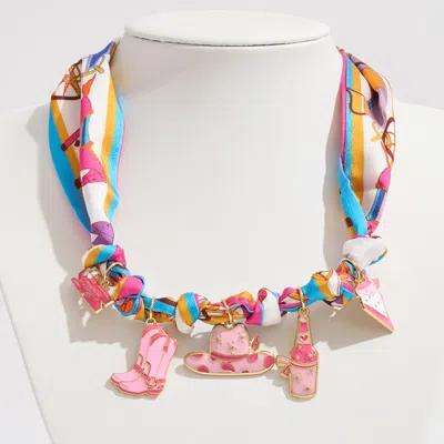 Fashnzfab Enamel Western Theme Charm Station Fabric Scarf Necklace Adjustable Bracelet Bag Charm In Multi