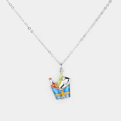 Fashnzfab Enamel Wine Basket Pendant Necklace In Multi