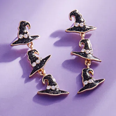 Fashnzfab Enamel Witch Hat Link Dropdown Earrings In Black