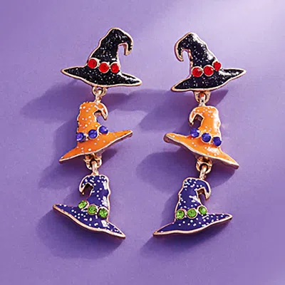 Fashnzfab Enamel Witch Hat Link Dropdown Earrings In Multi