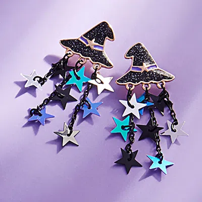 Fashnzfab Enamel Witch Hat Star Tassel Earrings In Black