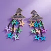 Fashnzfab Enamel Witch Hat Star Tassel Earrings In Multi