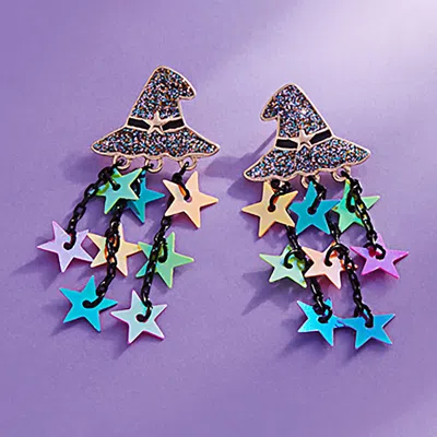 Fashnzfab Enamel Witch Hat Star Tassel Earrings In Multi