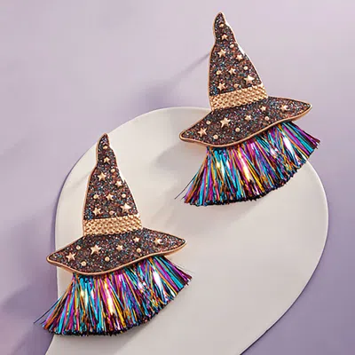 Fashnzfab Enamel Witch Hat With Tassel Earrings In Multi