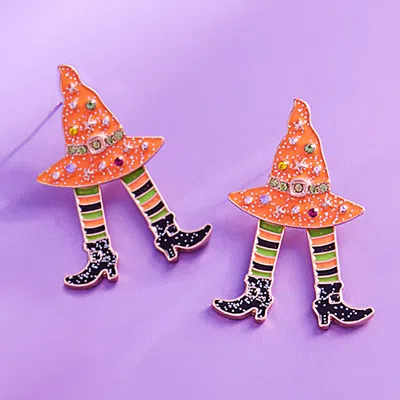 Fashnzfab Enamel With Legs Earrings In Orange