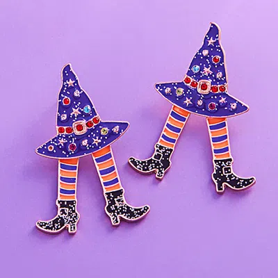 Fashnzfab Enamel With Legs Earrings In Purple