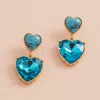 Fashnzfab Epoxy Heart Glass Stone Dangle Earrings In Gold