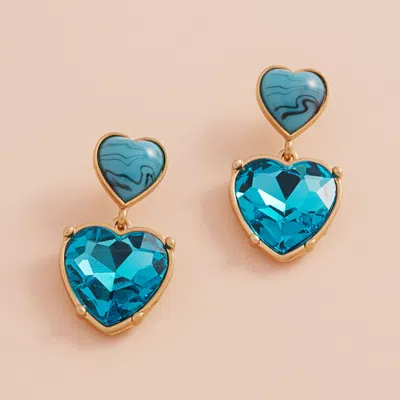 Fashnzfab Epoxy Heart Glass Stone Dangle Earrings In Gold