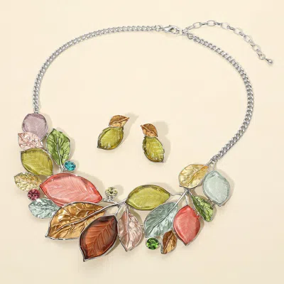 Fashnzfab Epoxy Leaf Vine Necklace - Multi, Silver