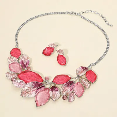 Fashnzfab Epoxy Leaf Vine Necklace In Pink