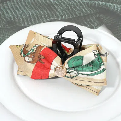 Fashnzfab Equestrian Pattern Printed Bow Hair Claw Clips In Multi