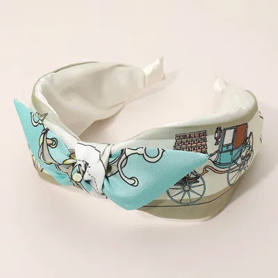 Fashnzfab Equestrian Pattern Printed Knot Headband In Blue