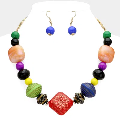 Fashnzfab Ethic Wood Natural Stone Beaded Bib Necklace In Multi