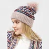 Fashnzfab Ethnic Patterned Knit Pom Pom Beanie Hat In Pink