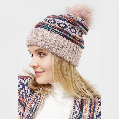 Fashnzfab Ethnic Patterned Knit Pom Pom Beanie Hat In Pink