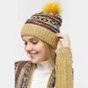 Fashnzfab Ethnic Patterned Knit Pom Pom Beanie Hat In Yellow