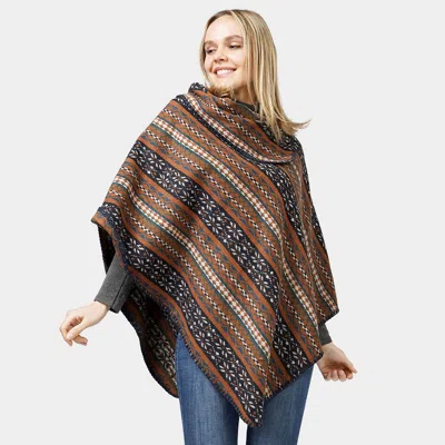 Fashnzfab Ethnic Patterned Poncho In Brown