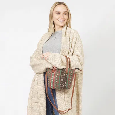 Fashnzfab Ethnic Patterned Tote / Crossbody Bag In Green