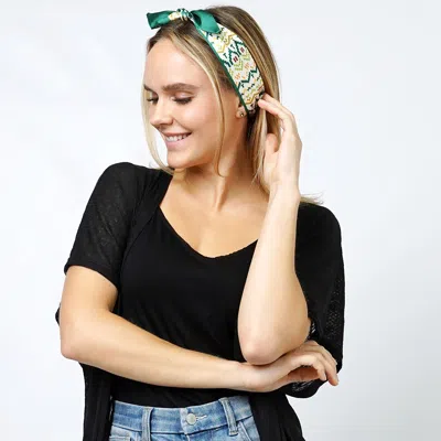 Fashnzfab Ethnic Print Satin Head Scarf In Green