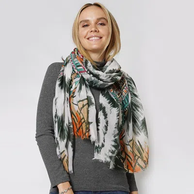 Fashnzfab Ethnic Printed Scarf In Green
