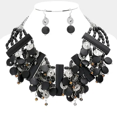 Fashnzfab Ethnic Vintage Wooden Bib Necklace In Multi
