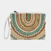 Fashnzfab Ethnic Wood Metal Beaded Front Pouch Bag With Wristlet In Blue