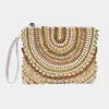 Fashnzfab Ethnic Wood Metal Beaded Front Pouch Bag With Wristlet In Gold