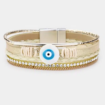 Fashnzfab Evil Eye Accented Faux Leather Magnetic Bracelet Gold