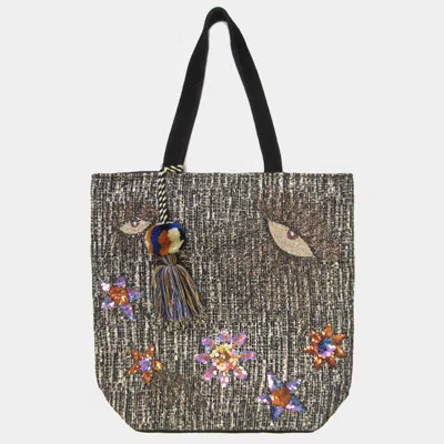 Fashnzfab Evil Eye Accented Pom Pom Tassel Shoulder Bag In Black
