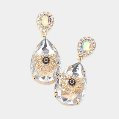 Fashnzfab Evil Eye Accented Teardrop Glass Stone Dangle Earrings In Gold