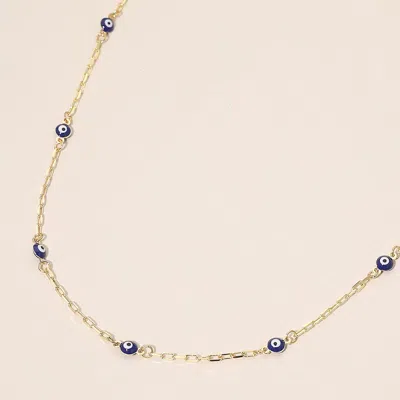 Fashnzfab Evil Eye Bead Station Chain Necklace In Blue