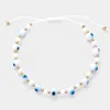 Fashnzfab Evil Eye Beaded Adjustable Cinch Pull Tie Bracelet In Multi