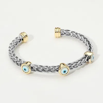 Fashnzfab Evil Eye Bezel Accent Two Tone Braided Cuff Bracelet In Brown