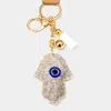 Fashnzfab Evil Eye Centered Bling Hamsa Hand Tassel Keychain In Multi