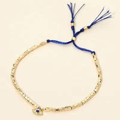 Fashnzfab Evil Eye Charm Beaded Adjustable Bracelet In Gold