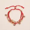Fashnzfab Evil Eye Charm Beaded Multi Layered Adjustable Cinch Pull Tie Bracelet In Green