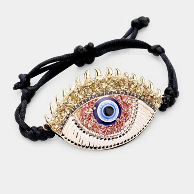 Fashnzfab Evil Eye Detail Adjustable Cinch Pull Tie Bracelet Gold In Blue